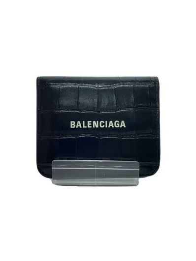 BALENCIAGA Cash Flap Coin and Card Holder Shiny Embossed Crocodile Calfskin "Black/White"