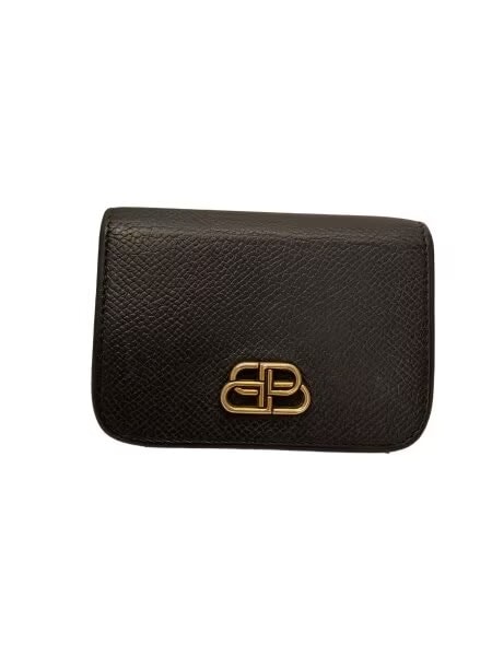 BALENCIAGA Small Grain Calfskin BB Mini Wallet "Black"