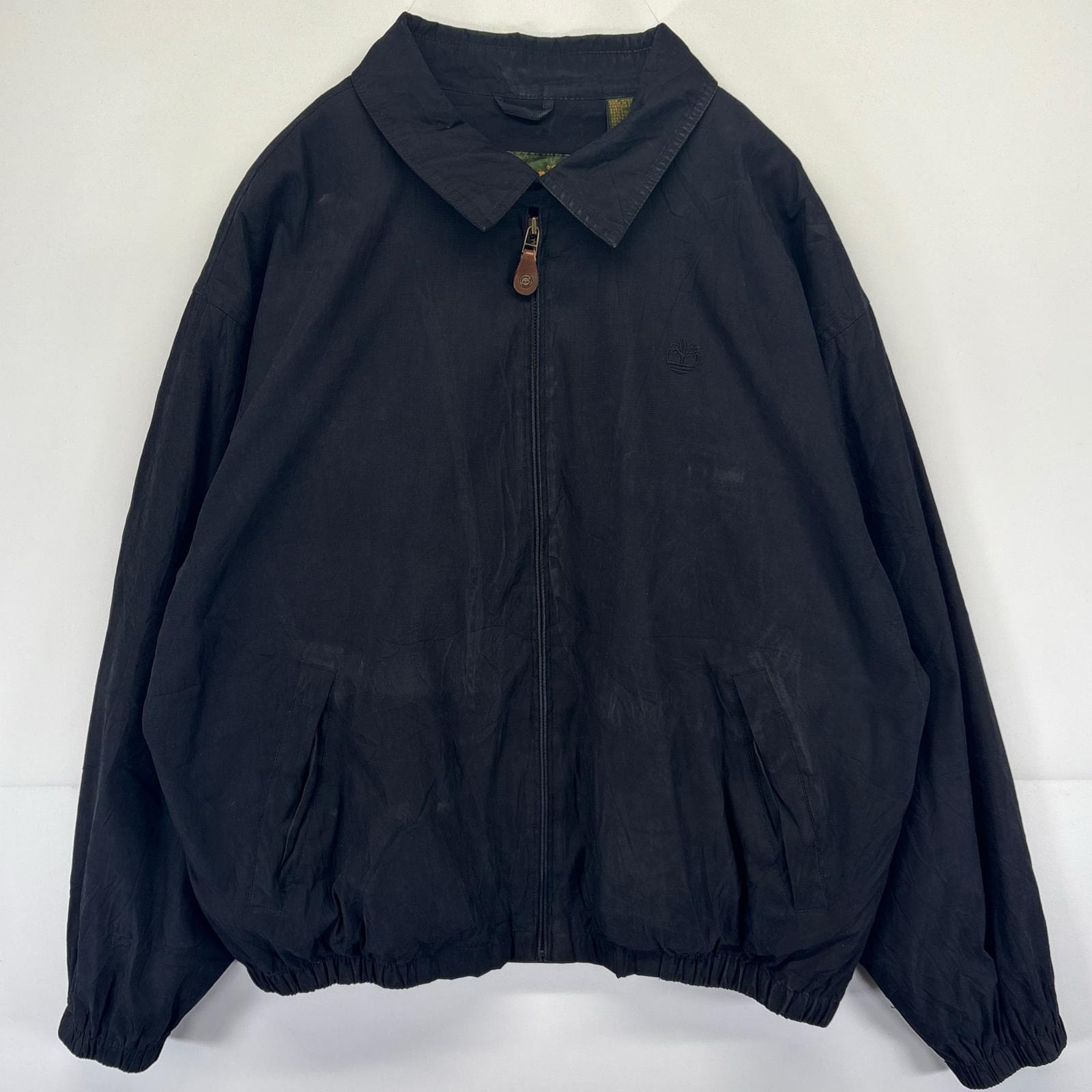 古着 ティンバーランド Timberland スウィングトップジャケット ナイロン フルジップ 大きいサイズ ワンポイントロゴ刺繍 14041 ブラック メンズ