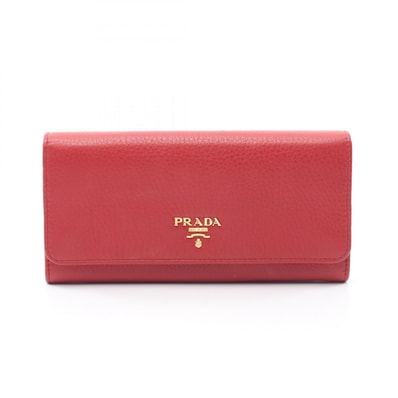 プラダ PRADA 二つ折り長財布 財布 レザー レディース レッド系 【中古】