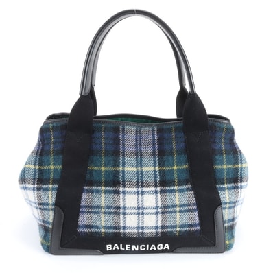 ■美品 バレンシアガネイビー カバ チェック 339933 トート バッグ
