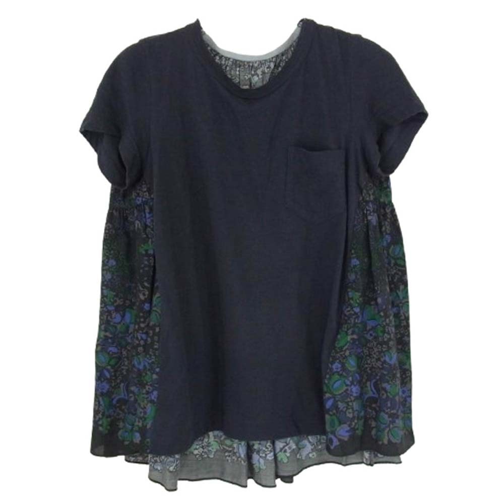 Sacai サカイ Tシャツ 15-02248 フラワープリント コンビネーション バックフレア Tシャツ ブラック系 1【中古】