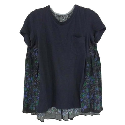 Sacai サカイ Tシャツ 15-02248 フラワープリント コンビネーション バックフレア Tシャツ ブラック系 1【中古】