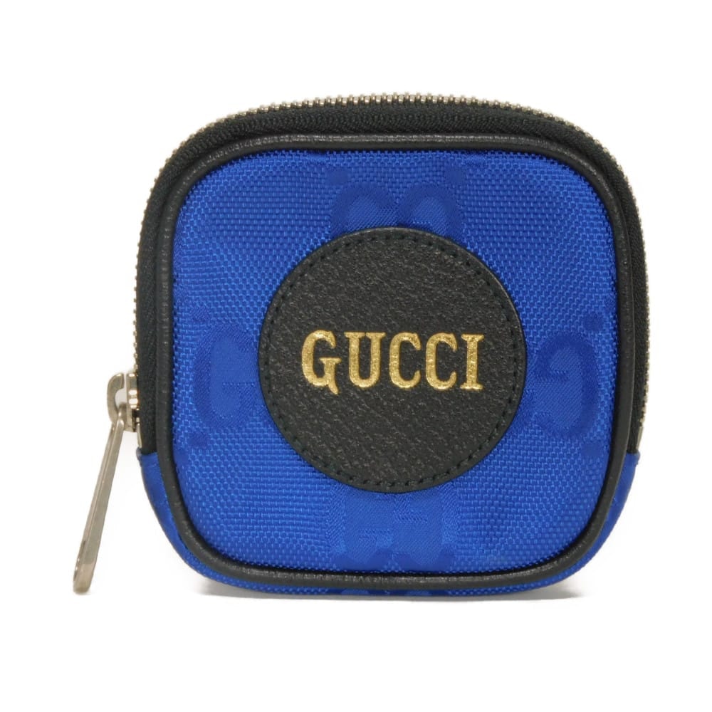 GUCCI グッチ オフ ザ グリッド ミニ ポーチ ロゴ 箔押し エンボス ダブルG ブラック キーフック GG ナイロン ブルー コインケース 645060