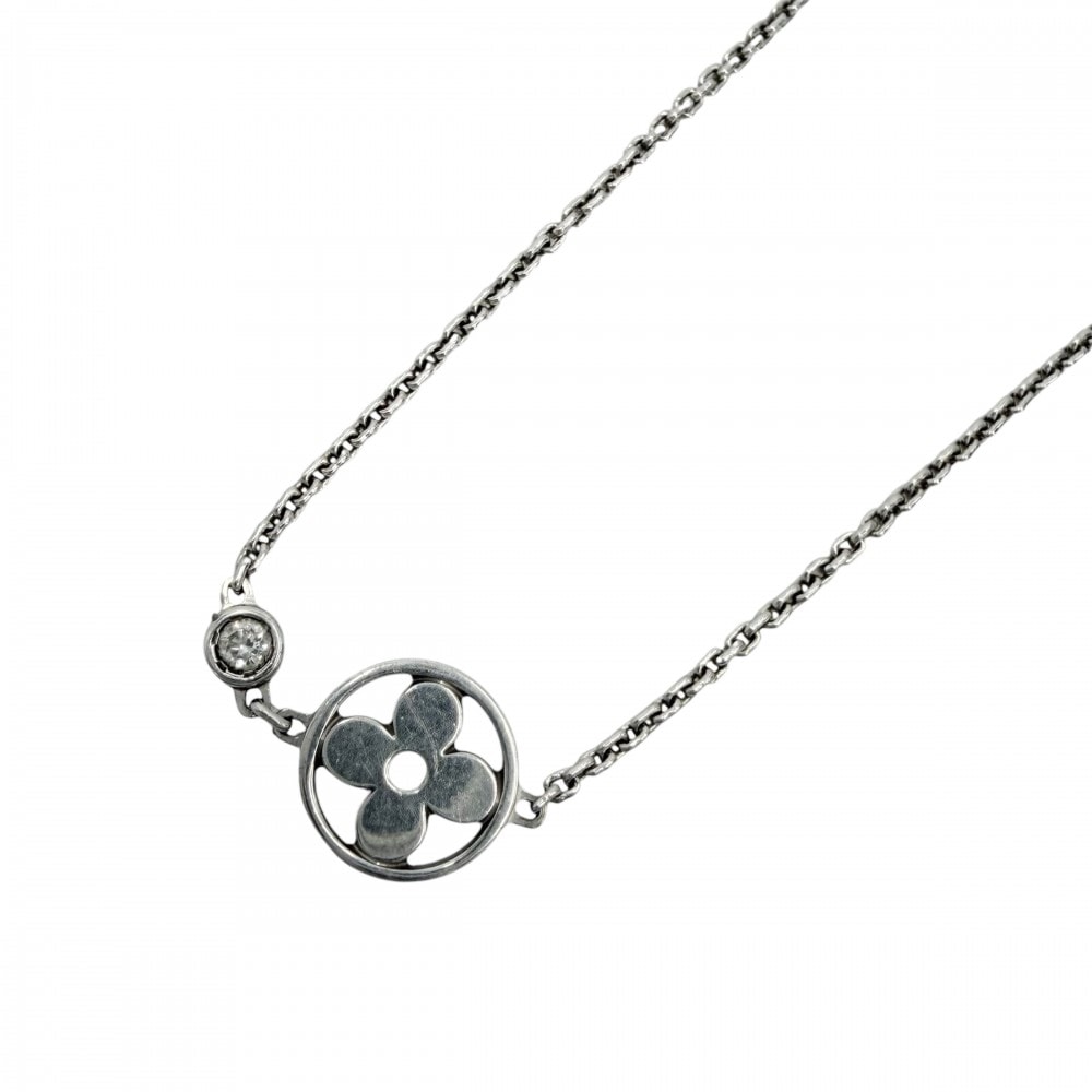 LOUIS VUITTON ルイヴィトン ネックレス モノグラムイディール アクセサリー ジュエリー アジャスター付き 18金WG 750 K18ホワイトゴールド ダイヤモンド ユニセックス 約4.7g【中古品】