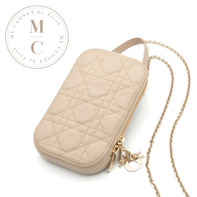 クリスチャンディオール CHRISTIAN DIOR 携帯・スマホアクセサリー ベージュ ゴールド レディディオール カナージュ Call in Dior フォンホルダーフォンケース モバイルポーチ ポシェット