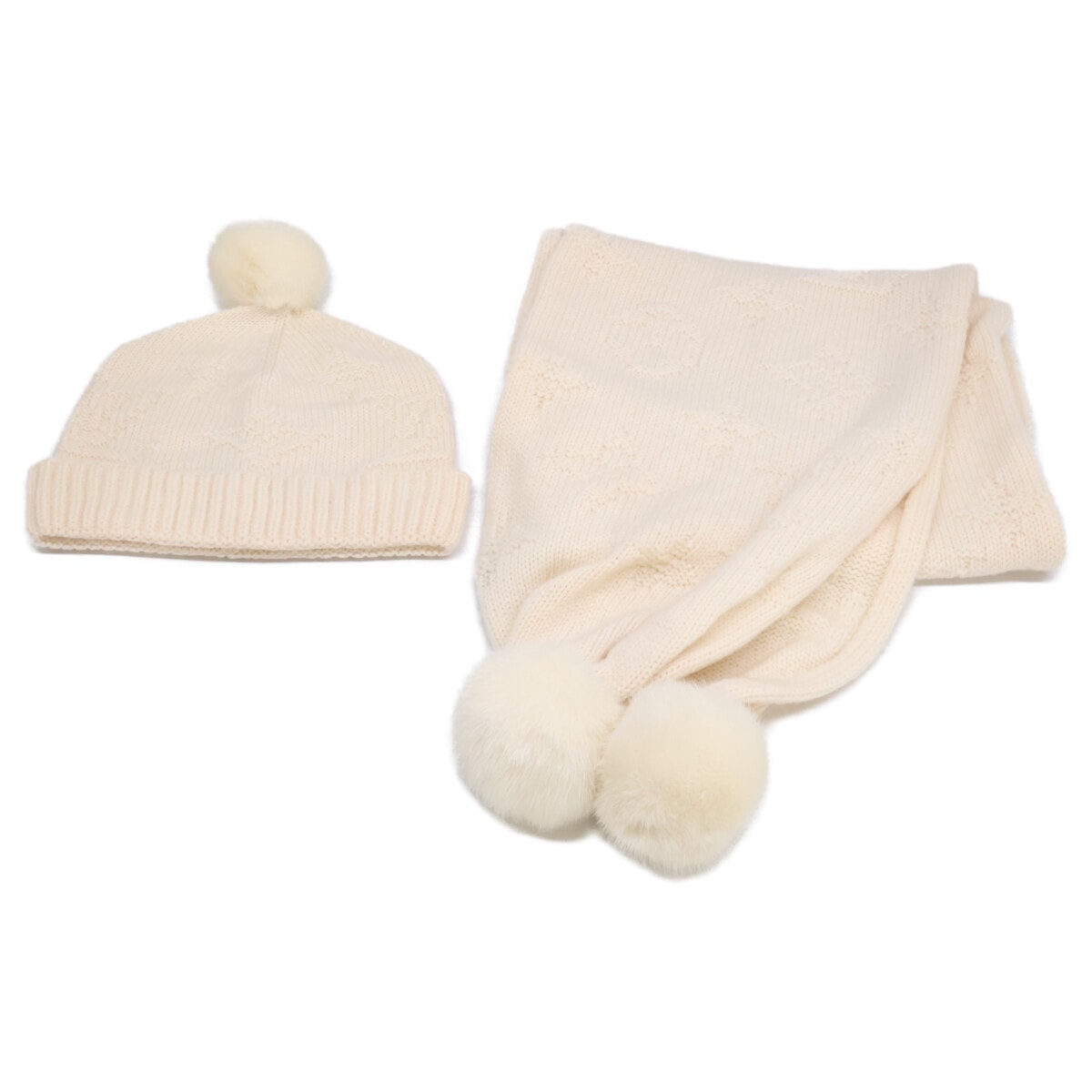 ルイヴィトン 【美品/国内正規】401910 モノグラム カシミヤ/ミンクファー マフラー&ニット帽