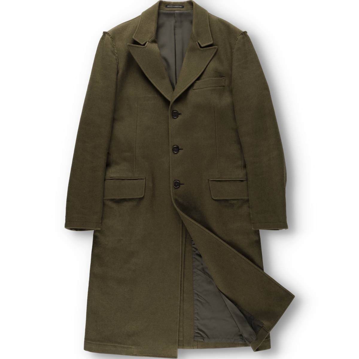 古着 ヨウジヤマモト yohji yamamoto POUR HOMME ピークドラペル コットン×ウール チェスターコート メンズM相当/yaa000306