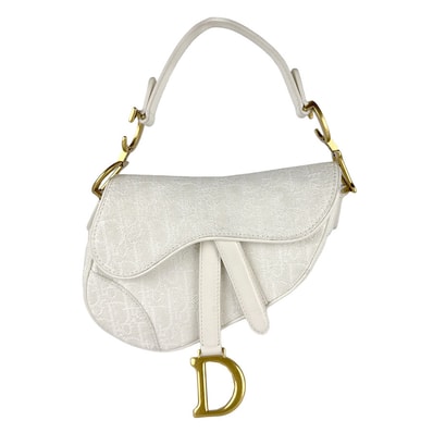クリスチャンディオール Christian Dior ハンドバッグ サドル キャンバス/レザー ホワイト レディース【中古】 z8031