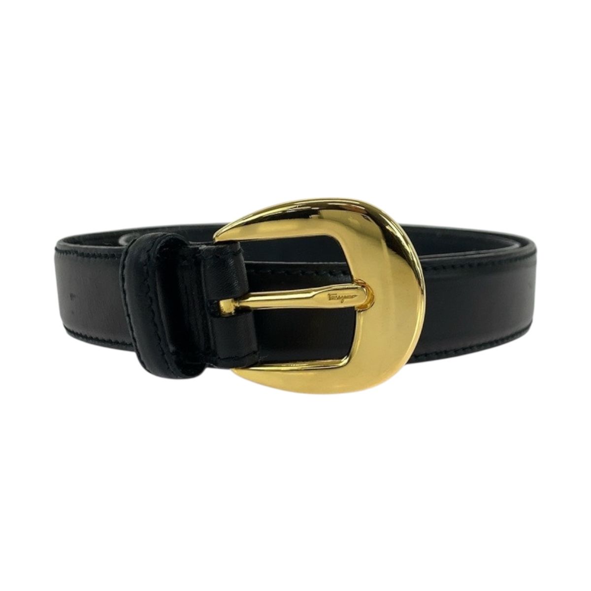 美品 Salvatore Ferragamo サルヴァトーレフェラガモ ブラック 黒 ゴールド金具 レザー ベルト 504425 【中古】