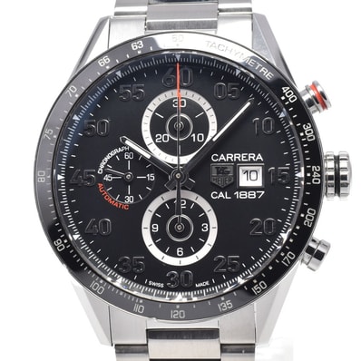 タグホイヤー TAG HEUER CAR2A10-5 カレラ キャリバー1887 クロノグラフ ブラック 自動巻き メンズ 良品 腕時計 L#148154