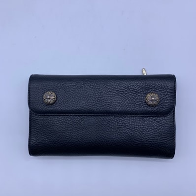 Chrome Hearts Wave Cross Ball Button Leather Wallet "Black/Silver"