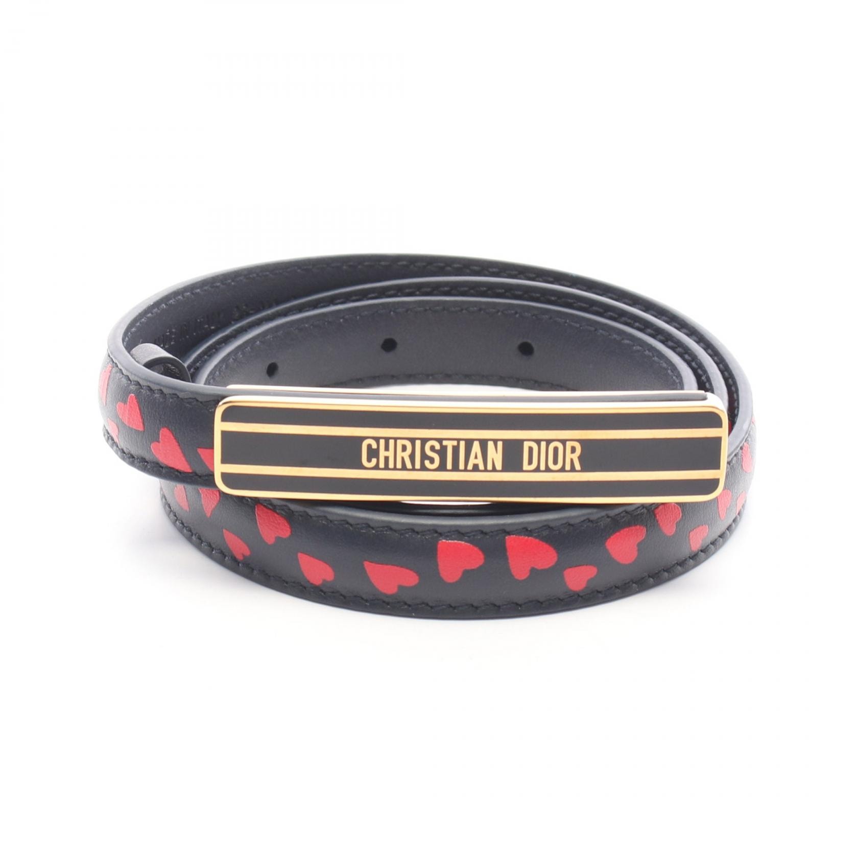 ディオール Dior ロゴ ハート ミニ ベルト 衣料品 レザー レディース ネイビー系 / レッド系 【中古】