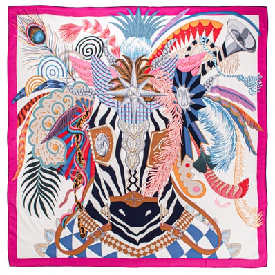 HERMES エルメス スカーフ カレ140 カレジェアン Cheval Masque シュヴァル マスク 244305S 04 ショール ストール カシシル カシミヤ・シルク ピンク マルチカラー【中古】