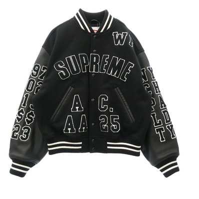 Supreme シュプリーム 25SS Praises Varsity Jacket プレイズ バーシティ ロゴワッペン スタジャン ジャケット ブラック系 S【極上美品】【中古】