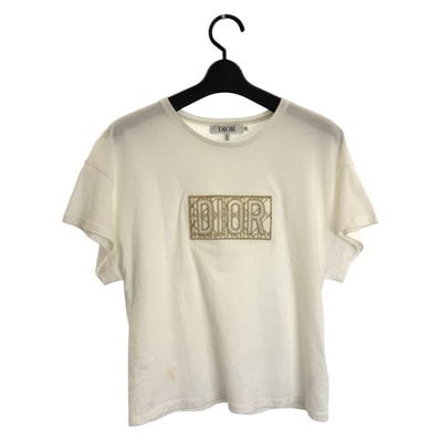 Dior ディオール カナージュ 刺繍 サイズ12 ホワイト ゴールド コットン 半袖Tシャツ クルーネック 604170 【中古】