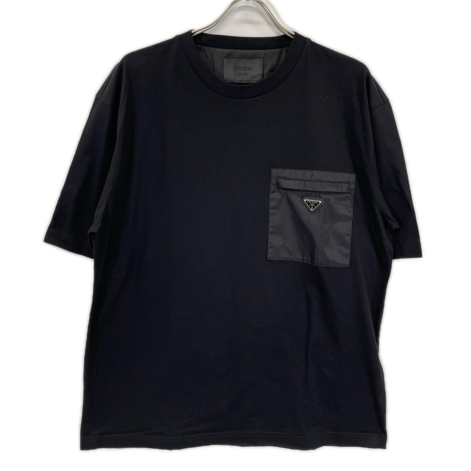 プラダ 26SS UJN661 SWMO ブラック トライアングルプレート ボックスシルエット Re-Nylon xジャージー Tシャツ XXL