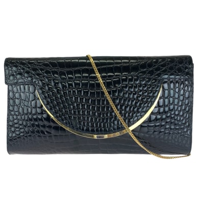 美品 BALLY バリー ヴィンテージ 2way ダークネイビー ゴールド金具 レザー チェーンショルダーバッグ クラッチバッグ 604431 【中古】