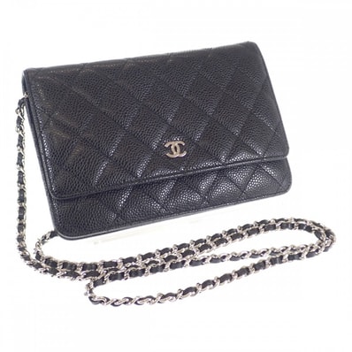 シャネル CHANEL マトラッセ クラシック チェーンウォレット ココマーク A33814_Y01864_C3906 長財布 キャビアスキン ブラック シルバー金具 レディース【中古】【Aランク】
