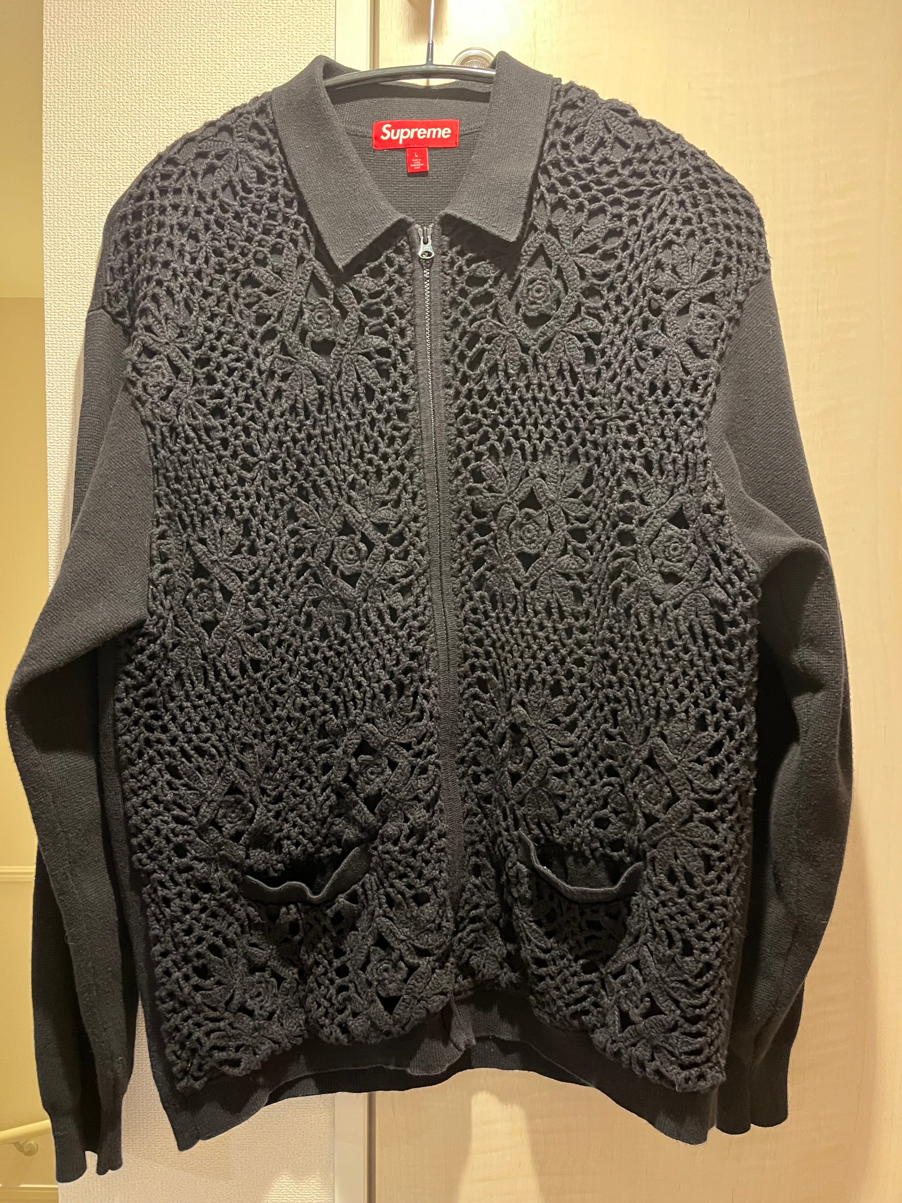 シュプリーム クロシェ ジップアップ カーディガン "ブラック"