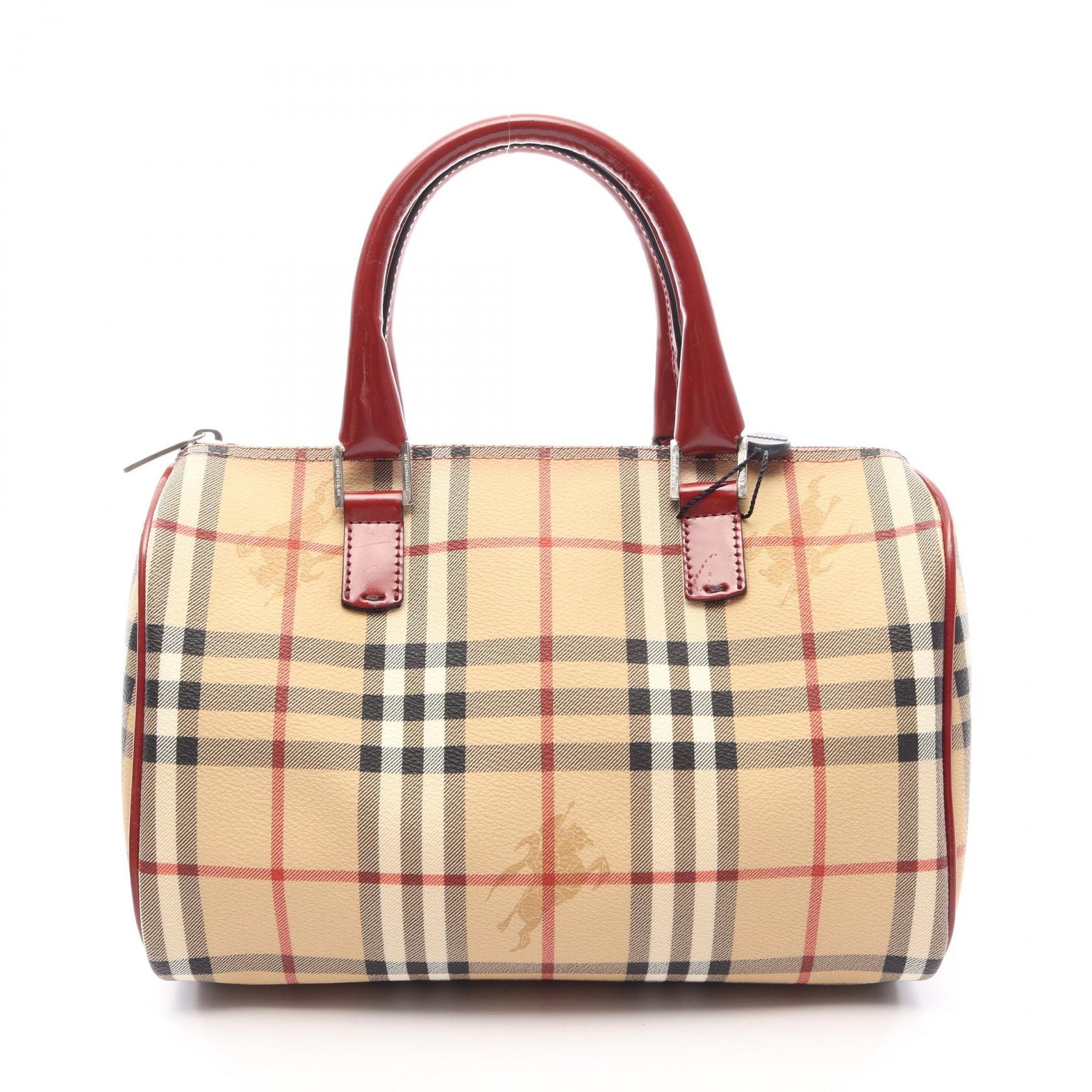 バーバリー BURBERRY ヘイマーケットチェック ボウリングバッグ ハンドバッグ バッグ PVCコーティングキャンバス レザー レディース ベージュ系 / マルチカラー 【中古】