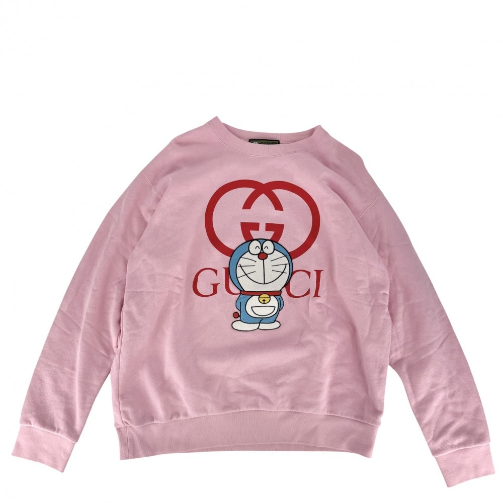 GUCCI グッチ スウェット ドラえもんコラボ トップス クルーネック 服 アパレル L 617964 ピンク コットン メンズ 春 夏【中古品】
