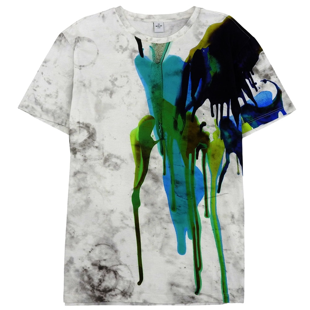 ベルルッティ ペイント加工 コットン S/Sクルーネックカットソー トップス メンズ 白 ホワイト M R17JRS46JAEB M