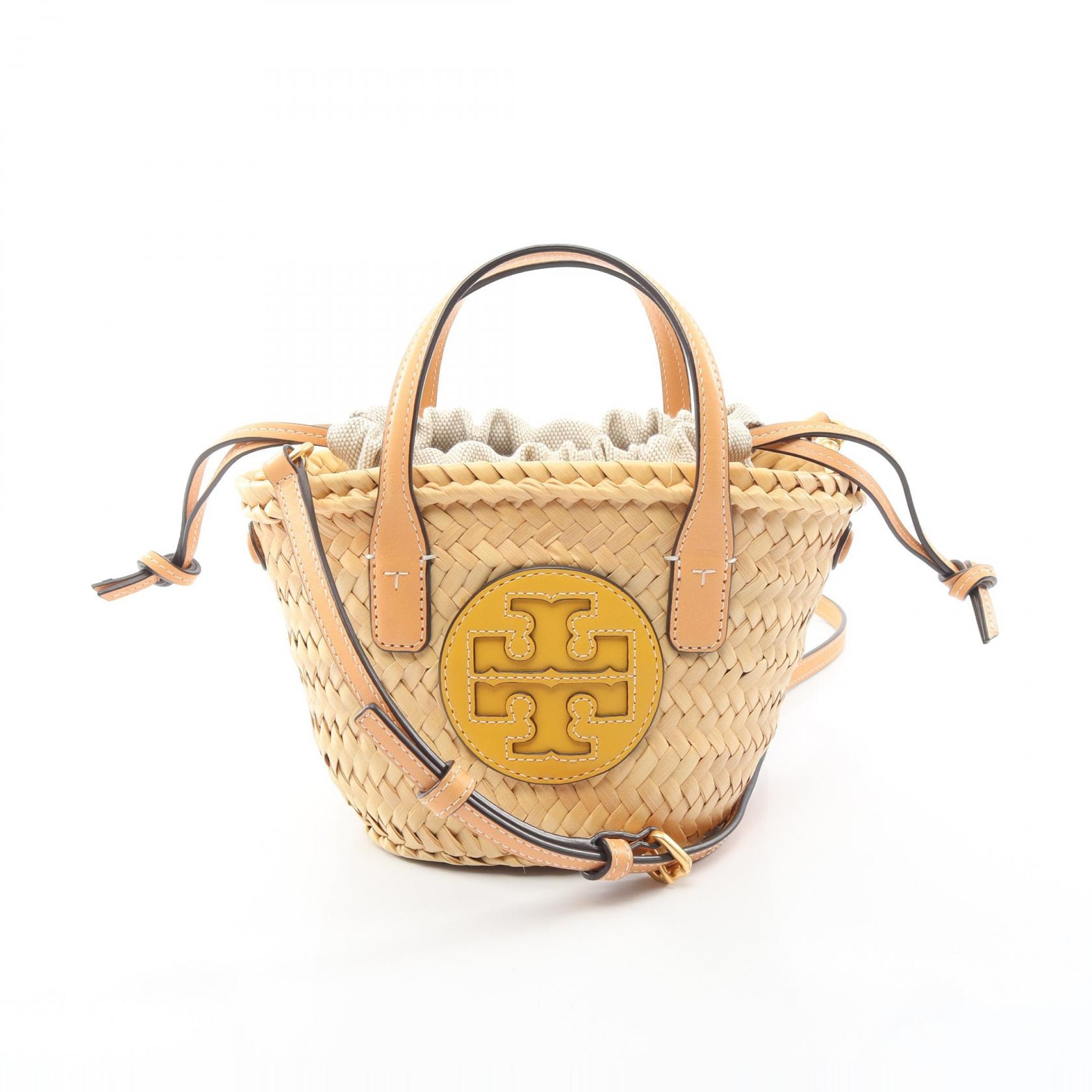 トリーバーチ Tory Burch エラ 2WAY ハンドバッグ バッグ レザー ストロー レディース アイボリー系 / ベージュ系 / イエロー系 【中古】