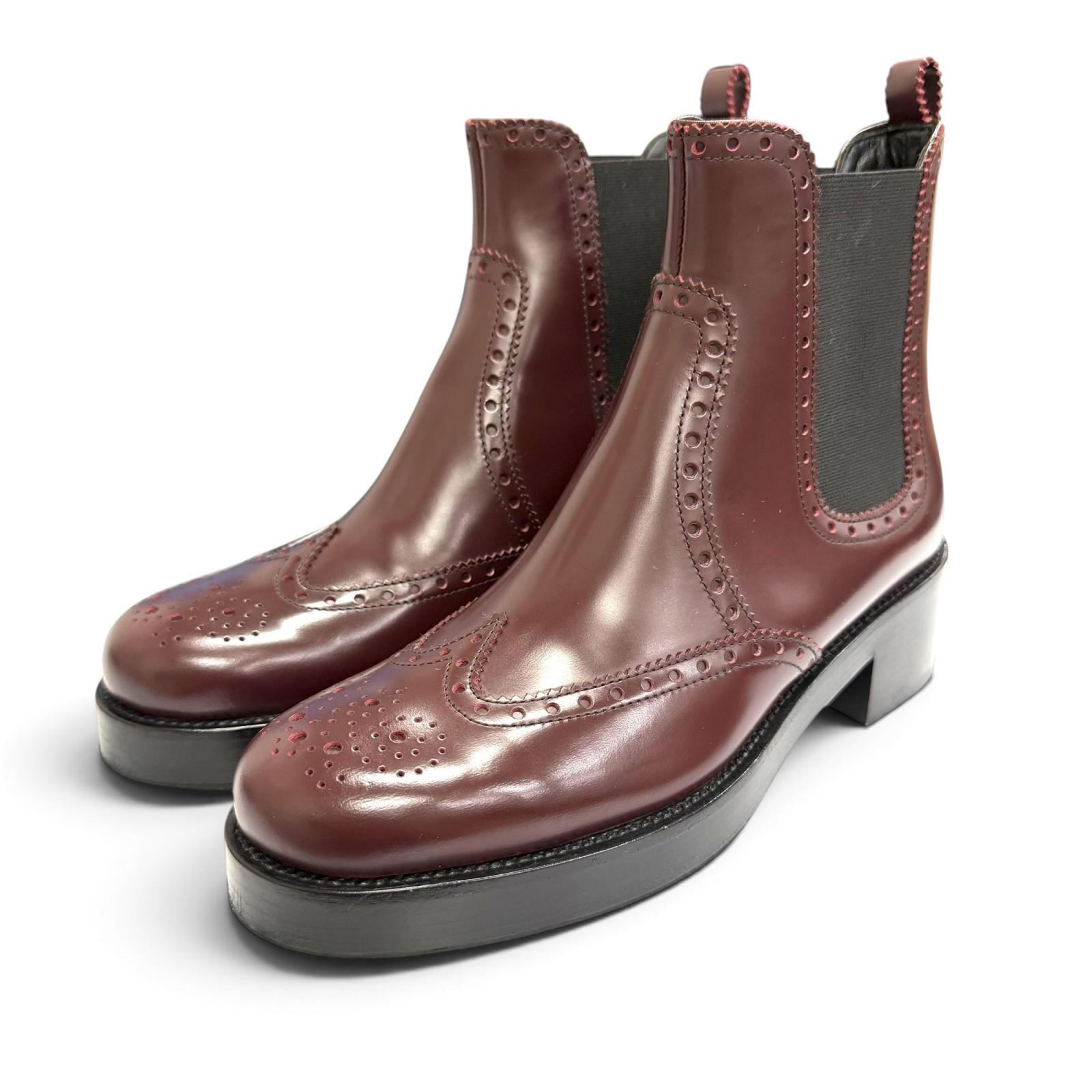 極美品 エルメス ウイングチップ サイドゴア チェルシーブーツ ボルドー 35