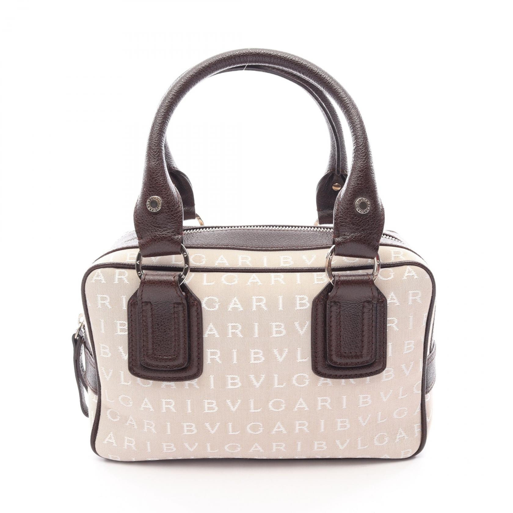 ブルガリ BVLGARI ロゴマニア ハンドバッグ バッグ キャンバス レザー レディース ベージュ系 / ブラウン系 【中古】