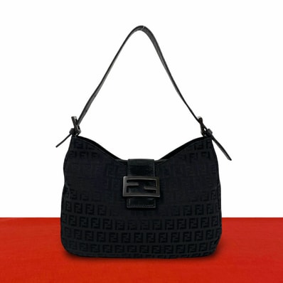 FENDI フェンディ ズッキーノ 柄 FF ロゴ 金具 キャンバス レザー ショルダーバッグ ブラック
08706
