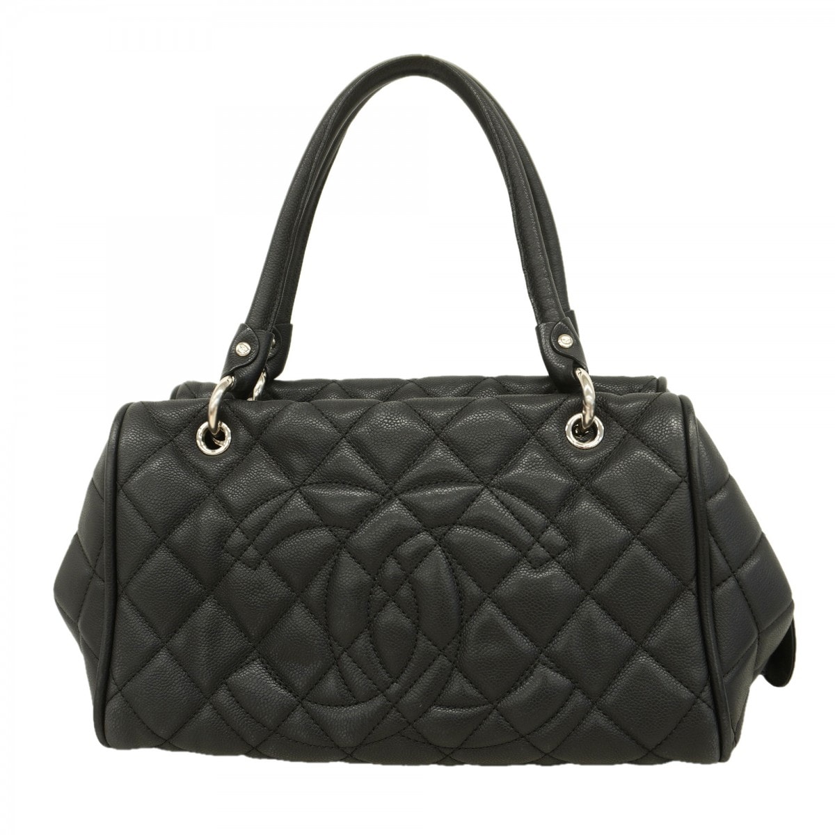 【6dc2298-k】シャネル ハンドバッグ マトラッセ キャビアスキン ブラック シルバー金具【中古】レディース