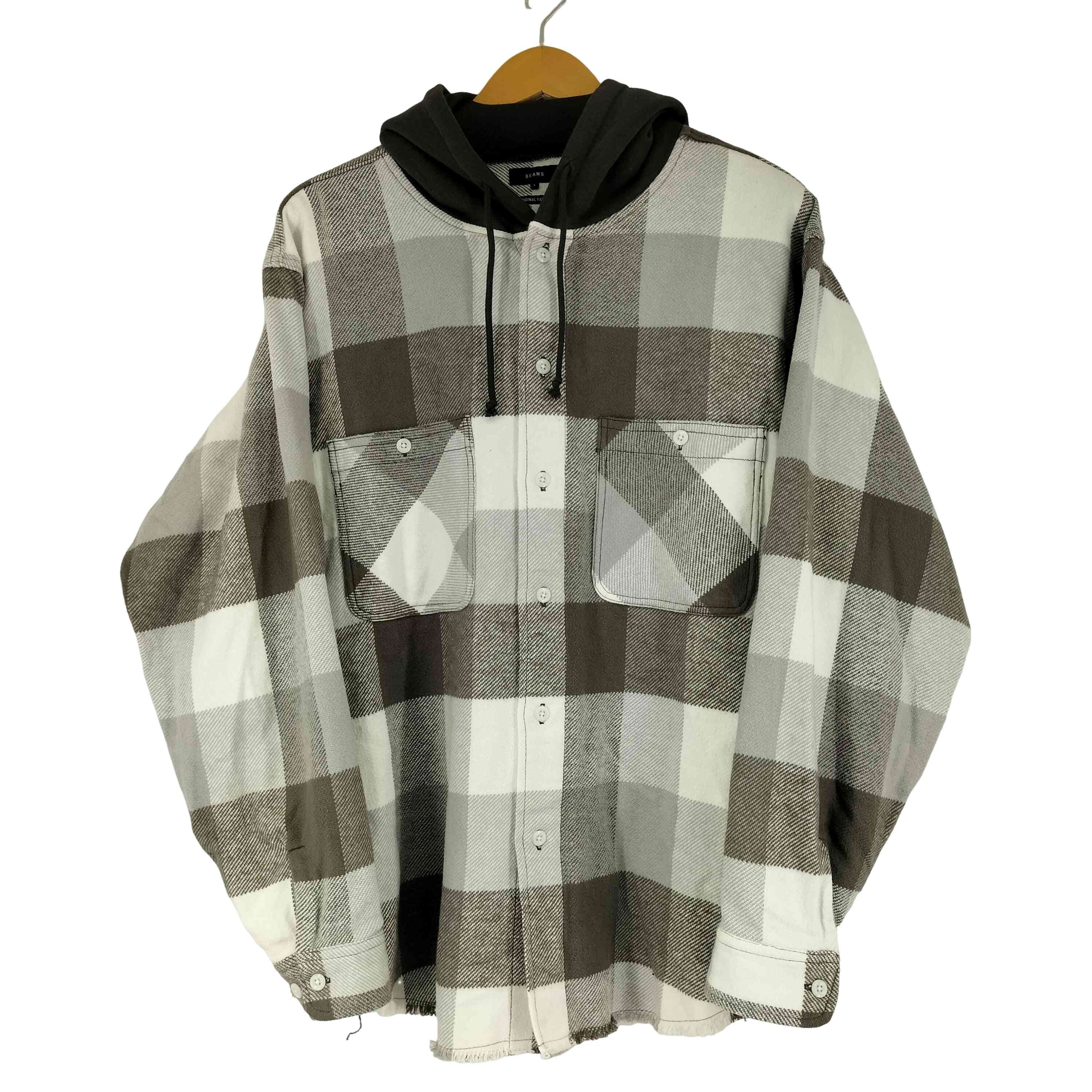 ワイドフィット フード チェック ネルシャツ【1142124113545】