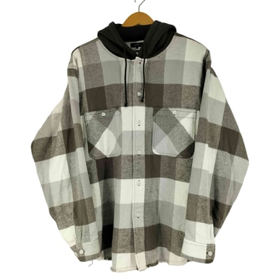 ワイドフィット フード チェック ネルシャツ【1142124113545】