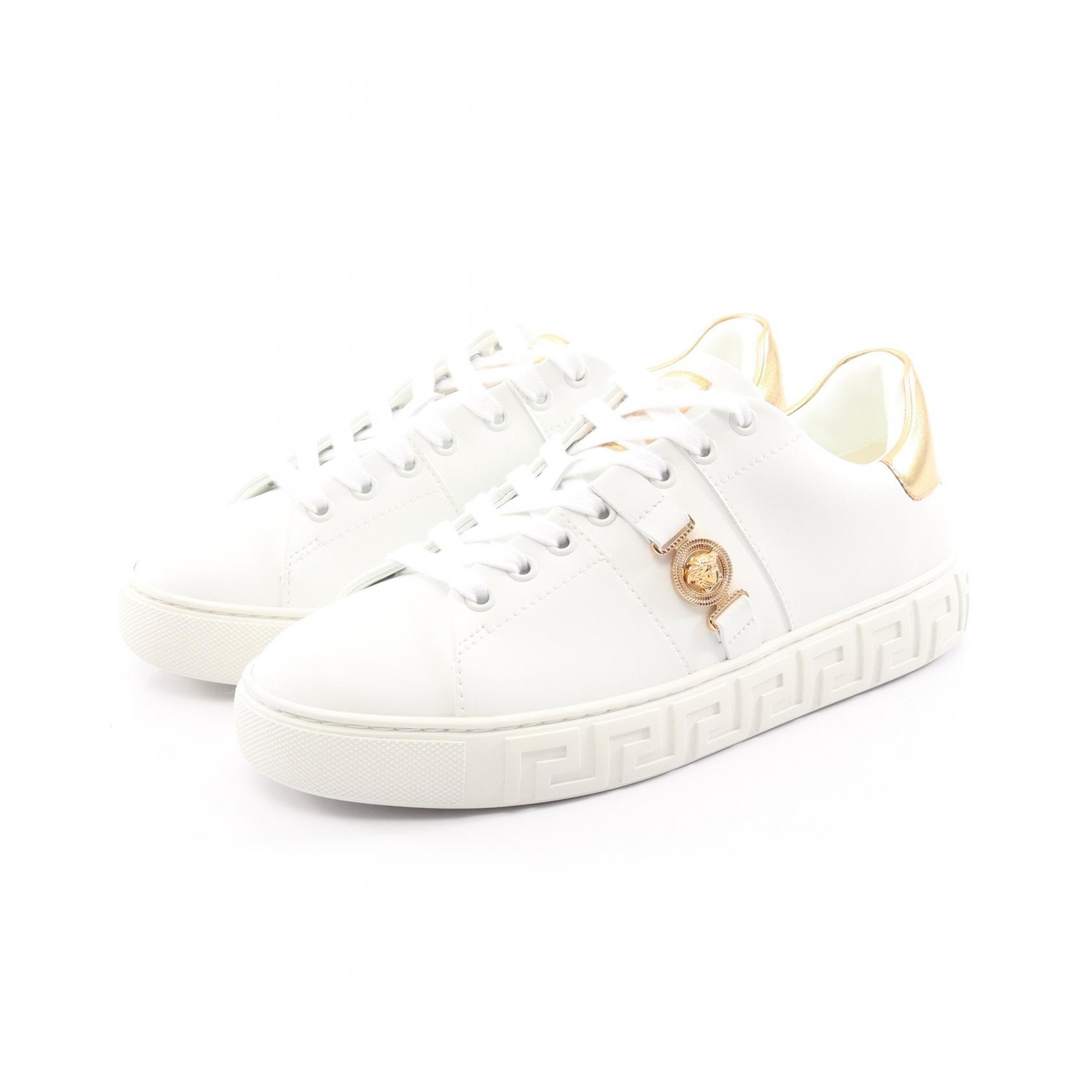 ヴェルサーチ VERSACE グレカ メドゥーサ スニーカー 靴 レザー レディース ホワイト系 / ゴールド系 【中古】