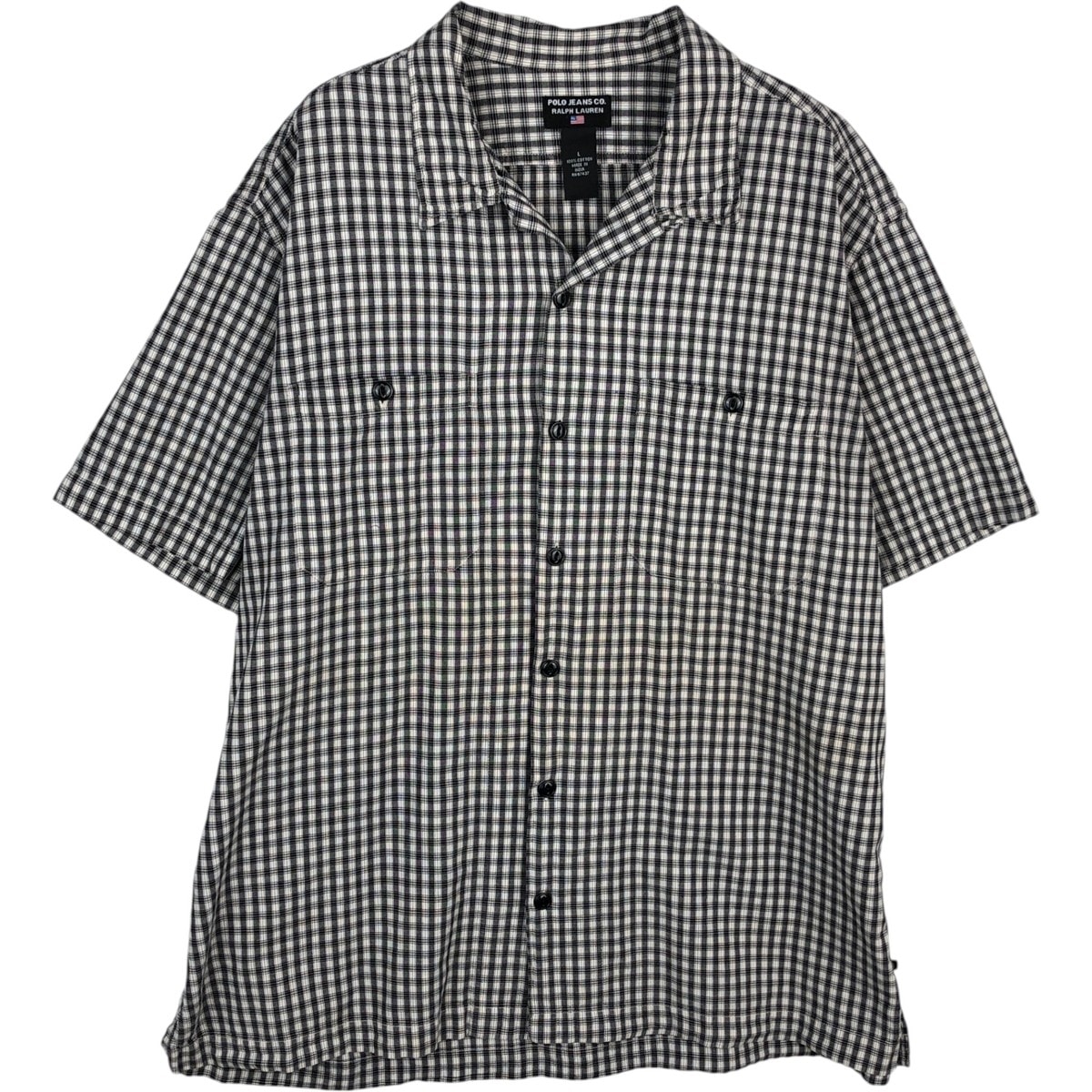 古着 00年代 ラルフローレン Ralph Lauren POLO JEANS COMPANY チェック柄 半袖 オープンカラー コットンシャツ メンズL相当/eaa477620