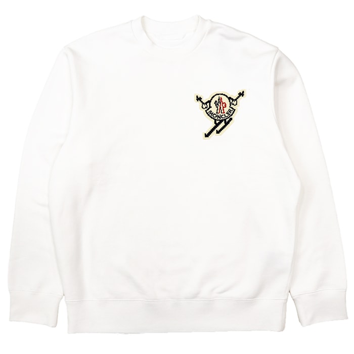 【美品】MONCLER モンクレール スウェットシャツ サイズ XL メンズ 2023年モデル ロゴ スキー ワッペン コットン100% クルーネック プルオーバー ロングスリーブ 長袖 トップス ホワイト 白 トルコ製