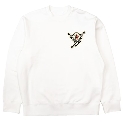 【美品】MONCLER モンクレール スウェットシャツ サイズ XL メンズ 2023年モデル ロゴ スキー ワッペン コットン100% クルーネック プルオーバー ロングスリーブ 長袖 トップス ホワイト 白 トルコ製