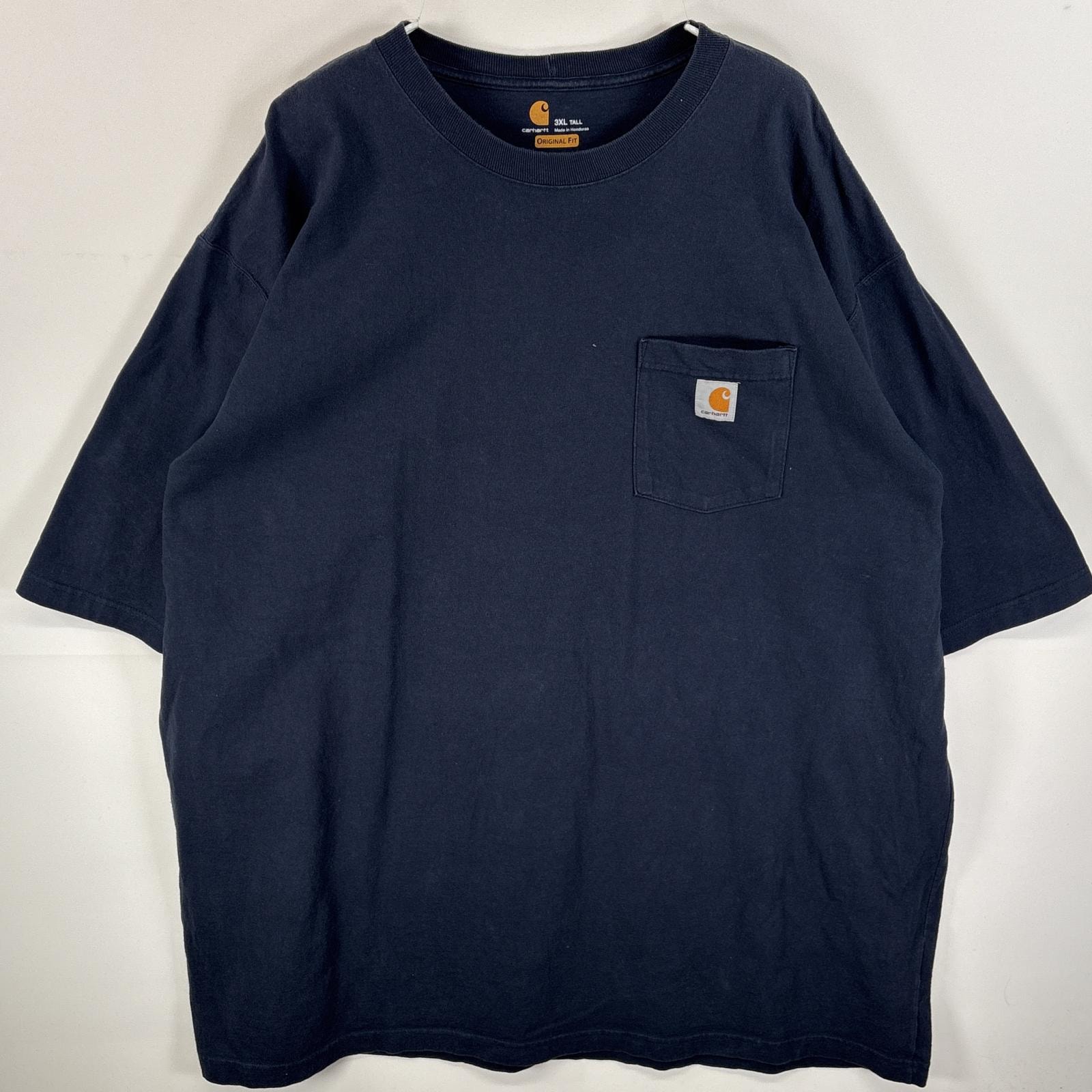 古着 カーハート Carhartt 半袖Tシャツ ワンポイント ロゴ 大きいサイズ 肉厚 3XL TALL  ネイビー 無地 メンズ