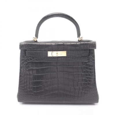 エルメス HERMES ケリー28 ハンドバッグ バッグ アリゲーターマット アリゲーターマット U刻印(2022年製造) レディース ブラック系 【中古】