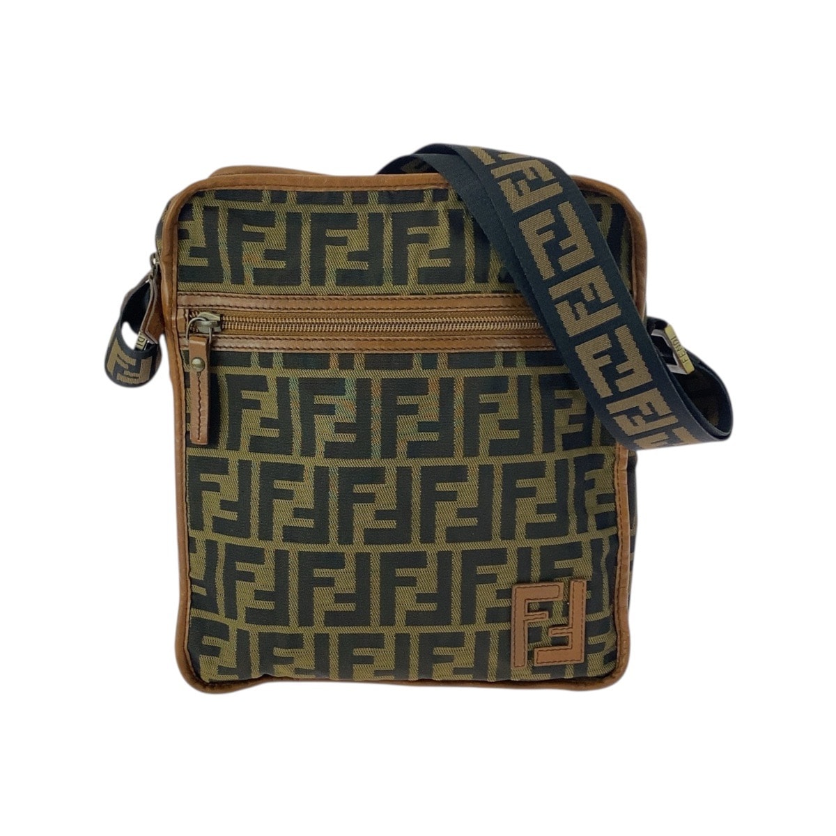 美品 FENDI フェンディ ズッカ ブラウン ベージュ ゴールド金具 ナイロン ショルダーバッグ ポシェット 506843 【中古】