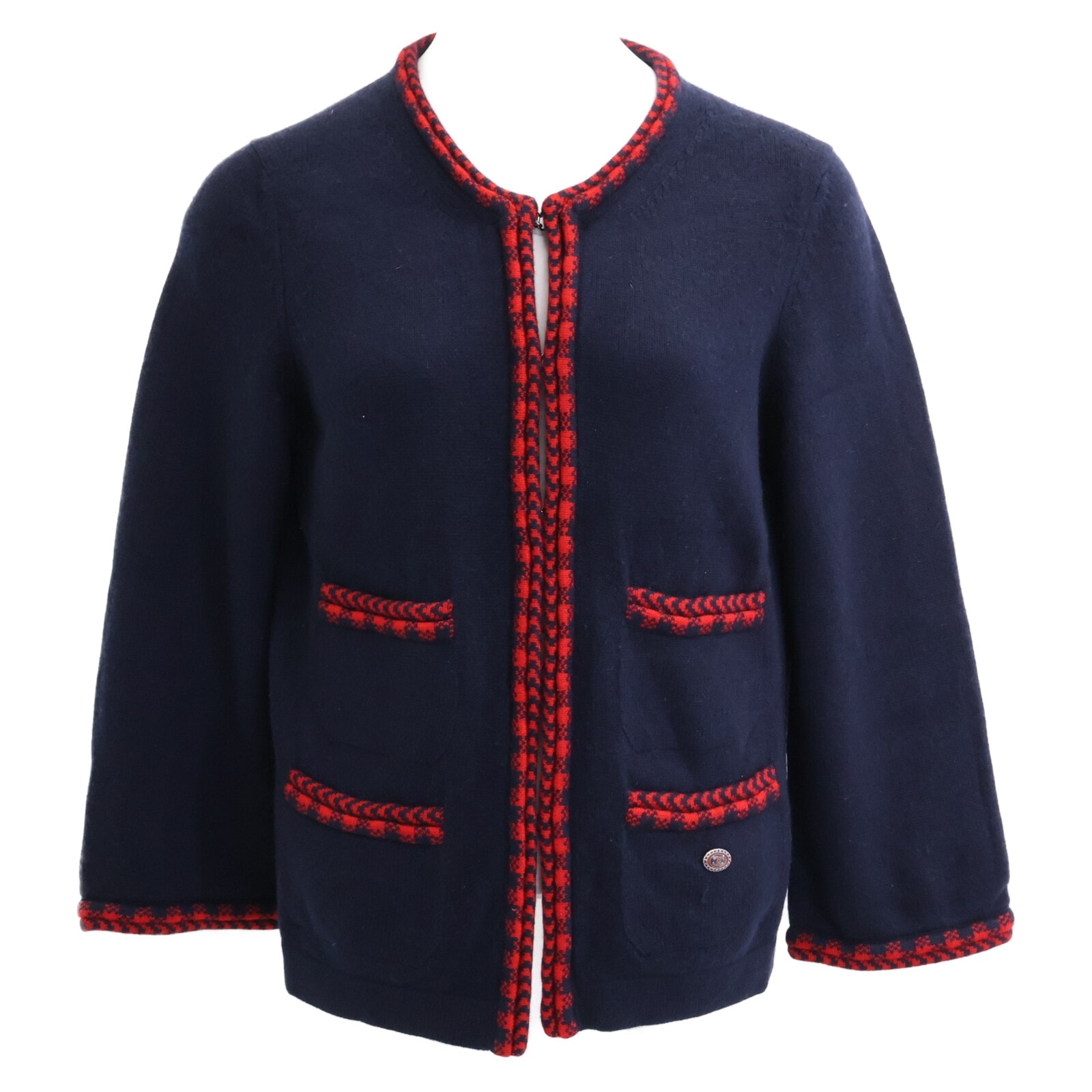 シャネル P53646K06989 カシミヤ100% フロントホック カーディガン 34