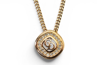 クリスチャンディオール ネックレス Christian Dior ヴィンテージ CDロゴ ラインストーン ゴールド【中古】