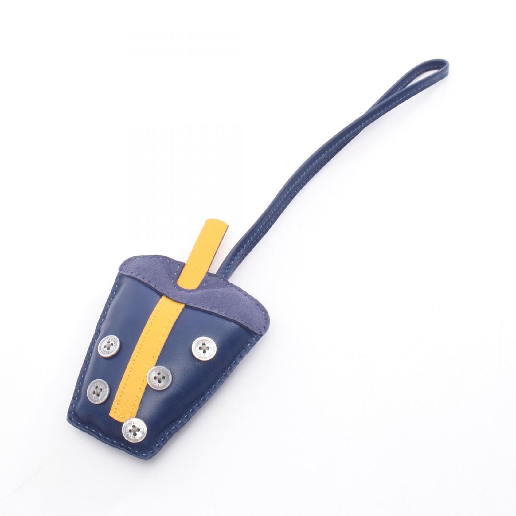 エルメス HERMES バブルティー チャーム アクセサリー レザー アニョーミロ / ヴォーエプソン アニョーミロ ブルーアンクル レディース ネイビー系 / イエロー系 H1074198 【中古】