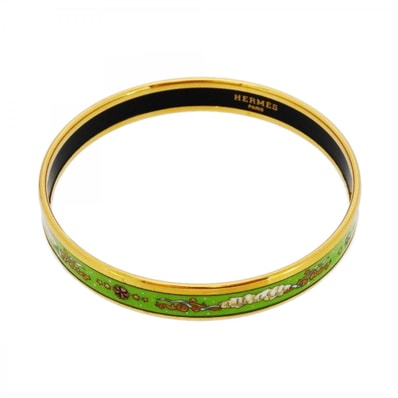 【6jdb0787-k】エルメス バングル エマイユPM GPメッキ 七宝焼き ゴールド グリーン【中古】レディース