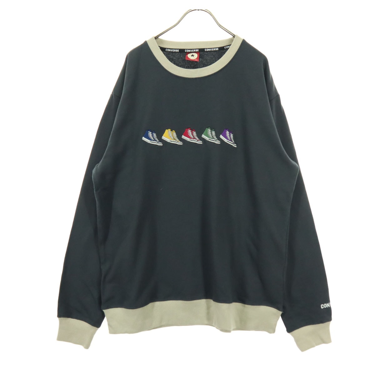 CONVERSE コンバース 刺繍 バイカラー 長袖 スウェット トレーナー LL ブラック系