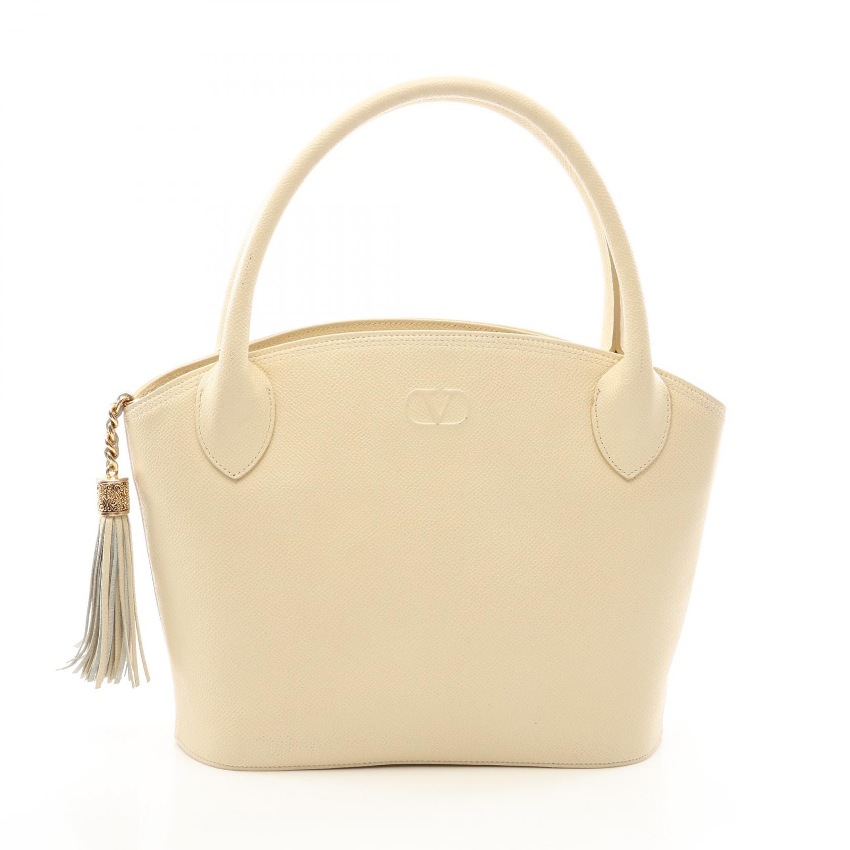 ヴァレンチノ Valentino タッセル Vロゴ ハンドバッグ バッグ レザー レディース アイボリー系 【中古】