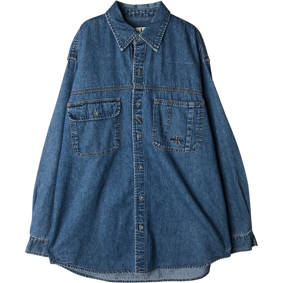 古着 90~00年代 カルバンクライン Calvin klein JEANS 長袖 デニムシャツ メンズM相当/eaa631227