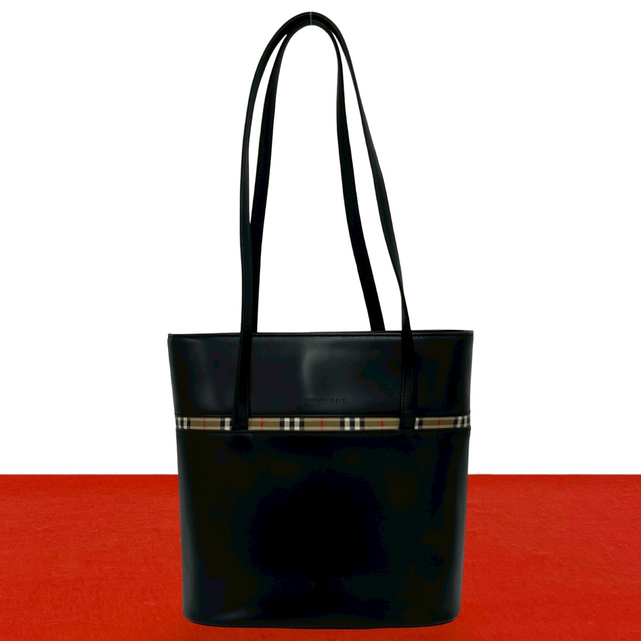 BURBERRY バーバリー ノバチェック ロゴ レザー キャンバス トートバッグ ブラック
 41315