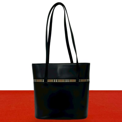 BURBERRY バーバリー ノバチェック ロゴ レザー キャンバス トートバッグ ブラック
41315